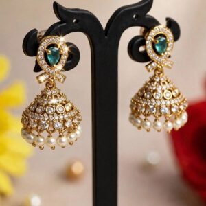 Emerald Dewdrop Jhumkas by Afreyn Jewels