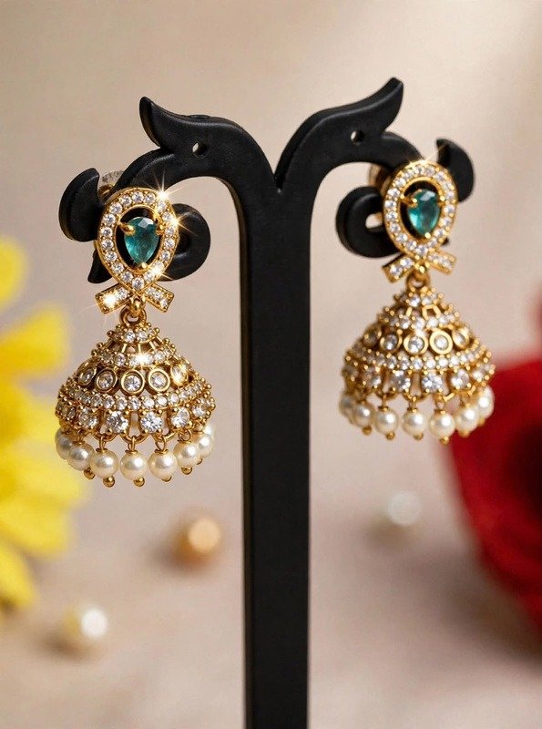 Emerald Dewdrop Jhumkas by Afreyn Jewels