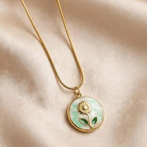 Mint Daisy Coin Pendant by Afreyn Jewels