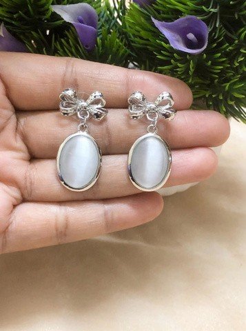 Silver Bow Glow Drops earrings - Afreyn Jewels