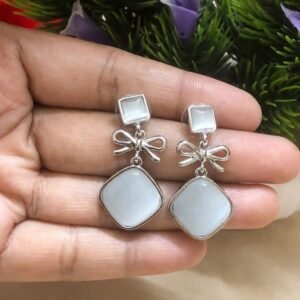 Silver Ribbon Cushion Drops earrings - Afreyn Jewels