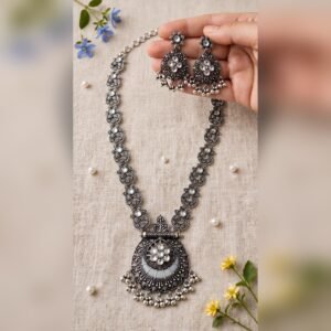 Chandbali Long Haar Set - oxidised jewellery by Afreyn Jewels