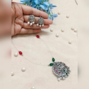 Gulmohar Illusion Pendant Set - oxidised jewellery by Afreyn Jewels