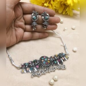 Inaya Rainbow Choker Set - oxidised jewellery by Afreyn Jewels