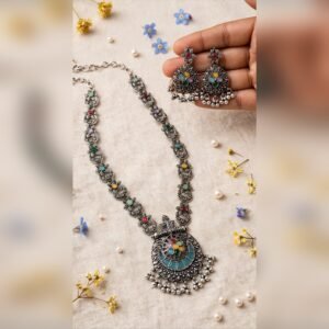 Kasturi Long Pendant Set - oxidised jewellery by Afreyn Jewels