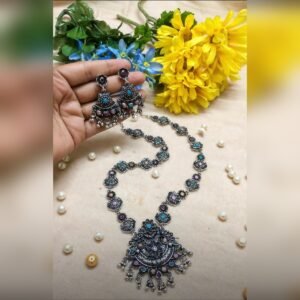 Neelam Long Necklace Set - oxidised jewellery by Afreyn Jewels