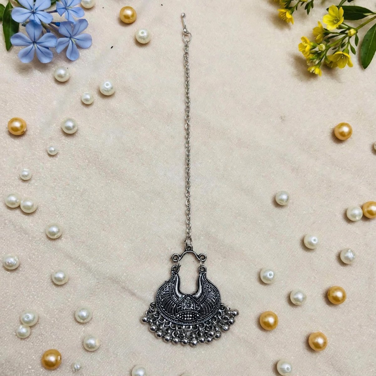 Rajwadi Maang Tikka - oxidised jewellery by Afreyn Jewels