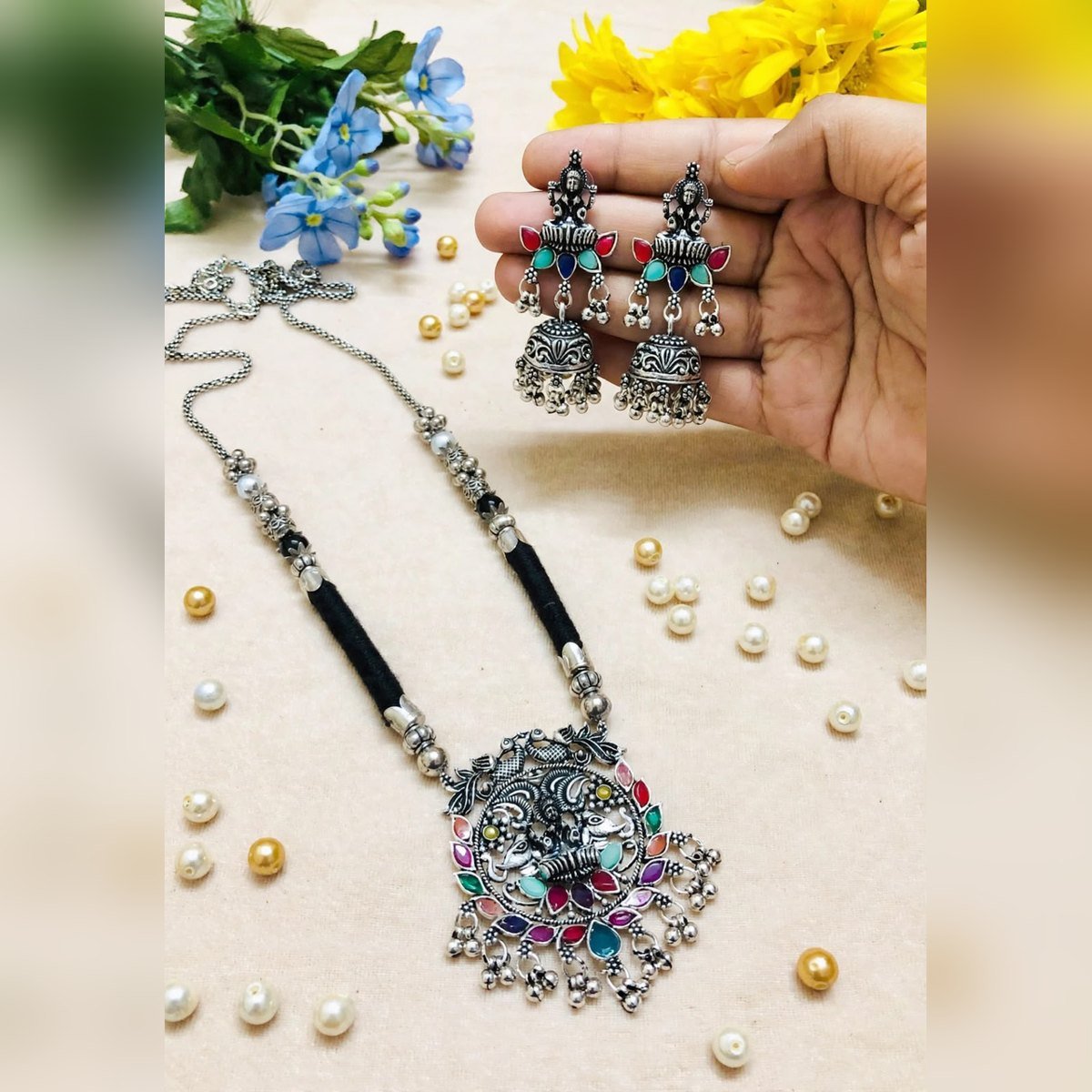 Shehzadi Thread Pendant Set - oxidised jewellery by Afreyn Jewels