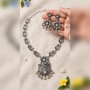 Sitara Long Necklace Set - oxidised jewellery by Afreyn Jewels