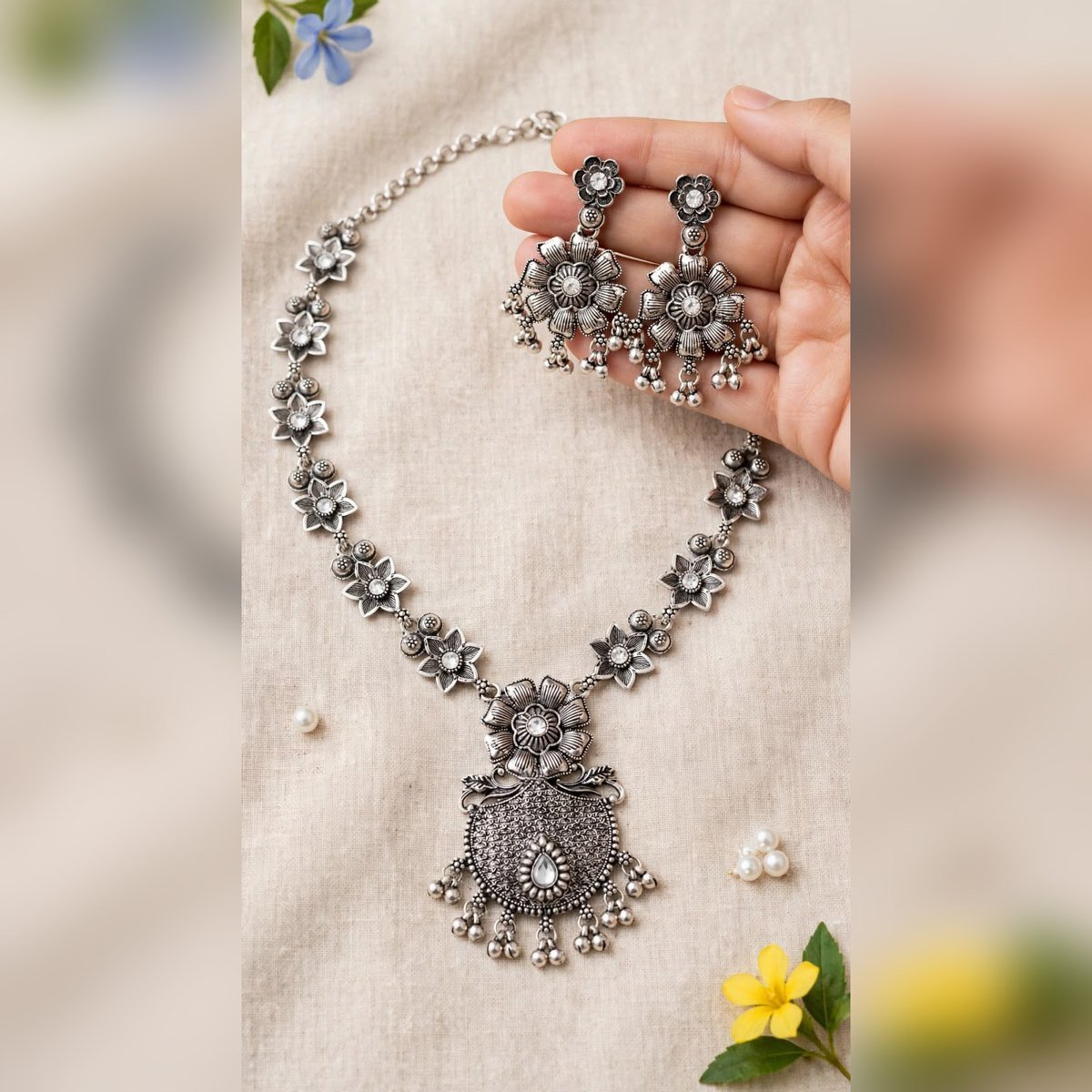 Sitara Long Necklace Set - oxidised jewellery by Afreyn Jewels