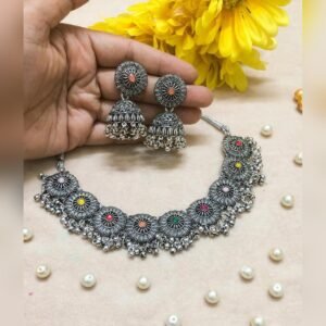 Suraj Mukhi Coin Collar Set - oxidised jewellery by Afreyn Jewels