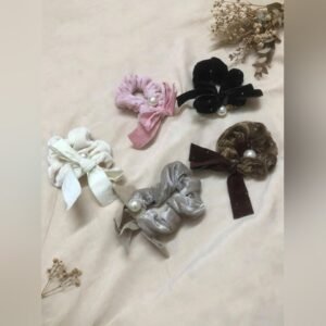 Velvet Pearl Bow Scrunchie - Afreyn Jewels