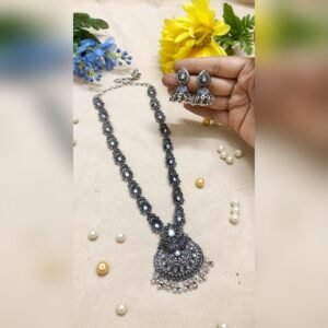 Zoya Long Necklace Set - oxidised jewellery by Afreyn Jewels